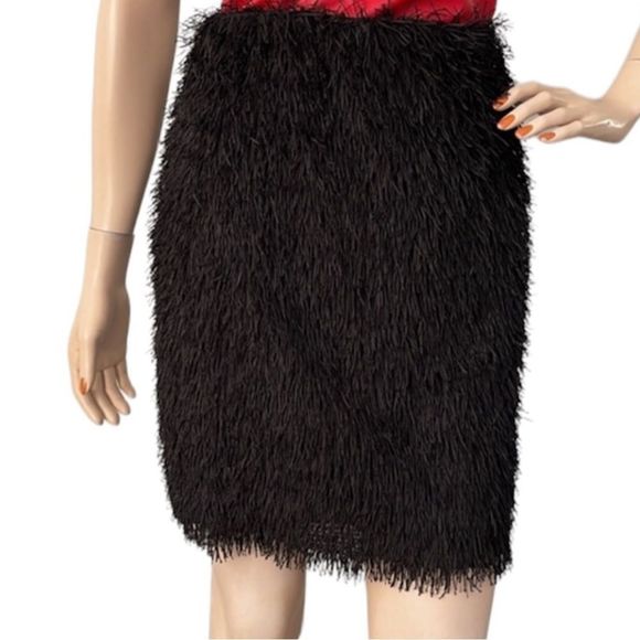 Studio M Dresses & Skirts - Black Fringe Skirt, EUC, Sz L, back zip, lined, stretchy, unique and super cute